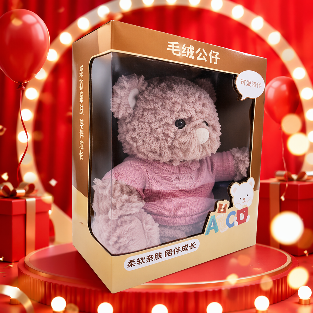 粉色毛绒熊玩具细节图