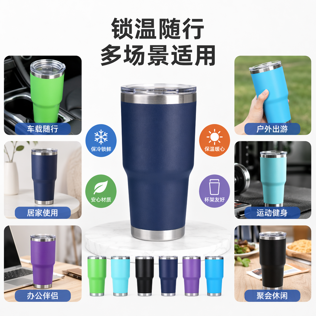 彩色保温杯 不锈钢真空保冷保热大容量便携水杯