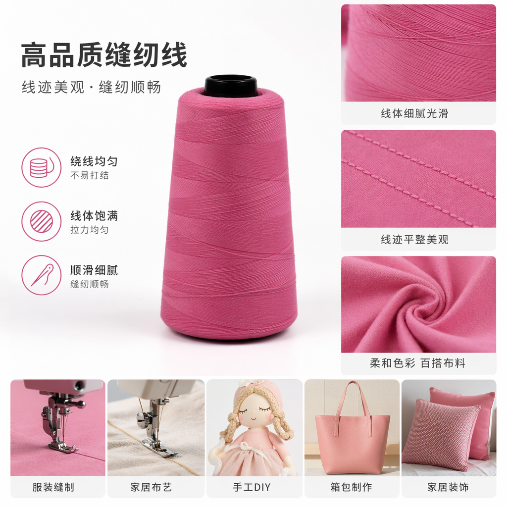 粉红色线轴 缝纫机专用 纯棉线家用手工缝纫配件