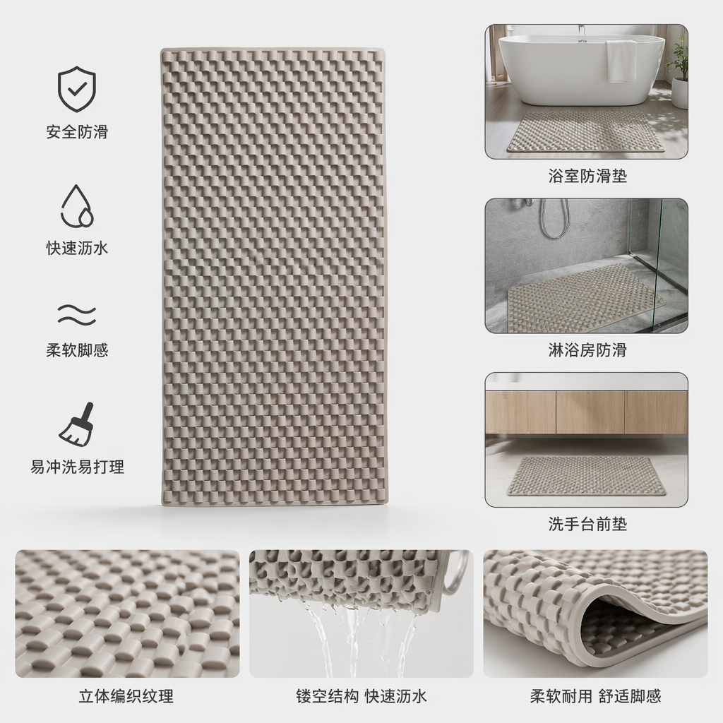 灰色编织纹理防滑垫家用浴室厨房桌垫耐磨易清洁