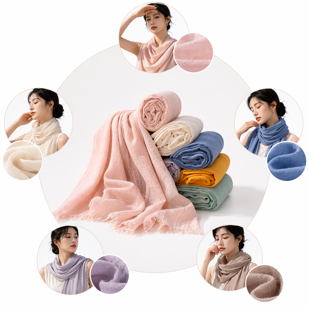 粉色绵羊毛混纺围巾女秋冬轻盈柔软显白百搭