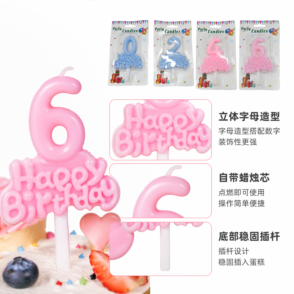Colorful Birthday candles with digital shapes and the words "Happy Birthday" on them