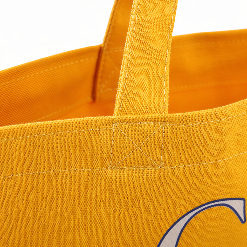 Three simple and solid color canvas bags in yellow, white and black for hand-held shopping Application Scenario
