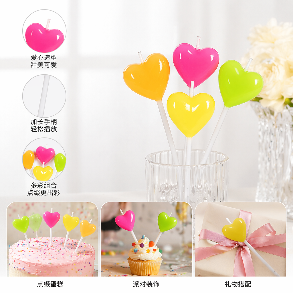 Colorful heart-shaped birthday candles Creative party decoration candle gift box set