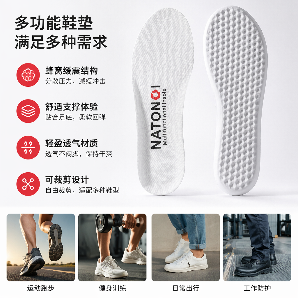 白色鞋垫 透气吸汗 舒适防滑 男女通用 柔软减震