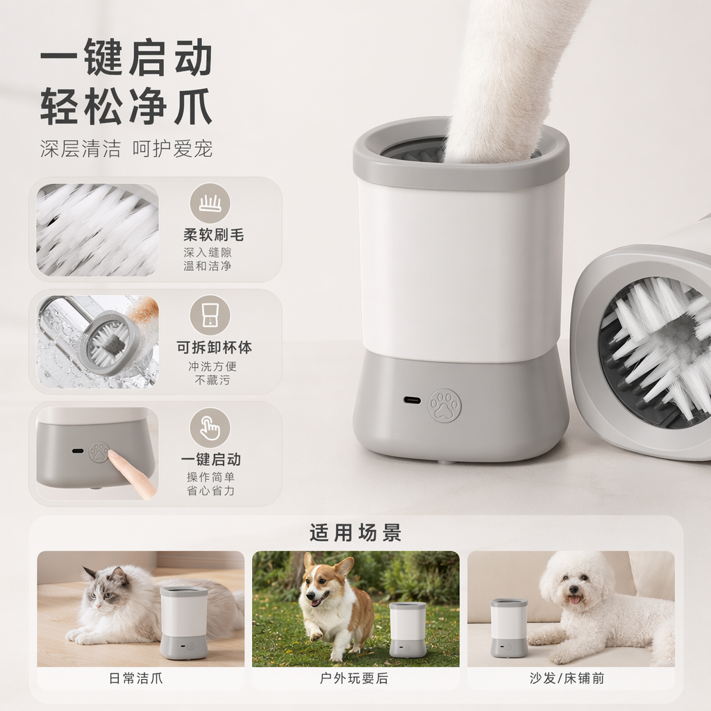 灰色宠物碗清洗机 宠物餐具清洁器 静音省水自动冲洗