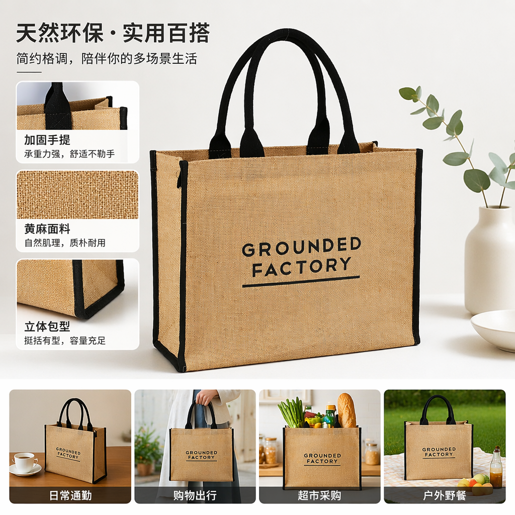 麻布手提袋环保简约大容量购物袋可折叠收纳