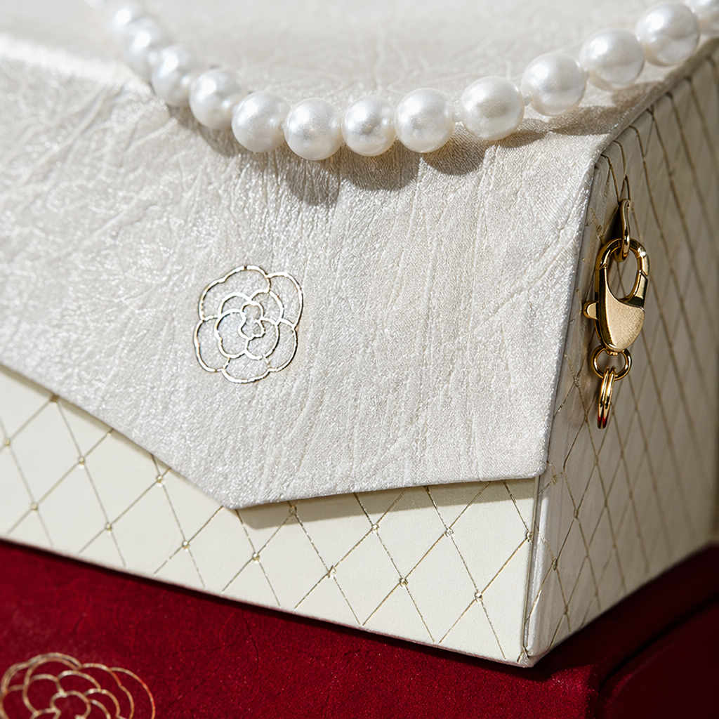 Red and off-white gift box handbag set with pearl leather handle decoration Application Scenario