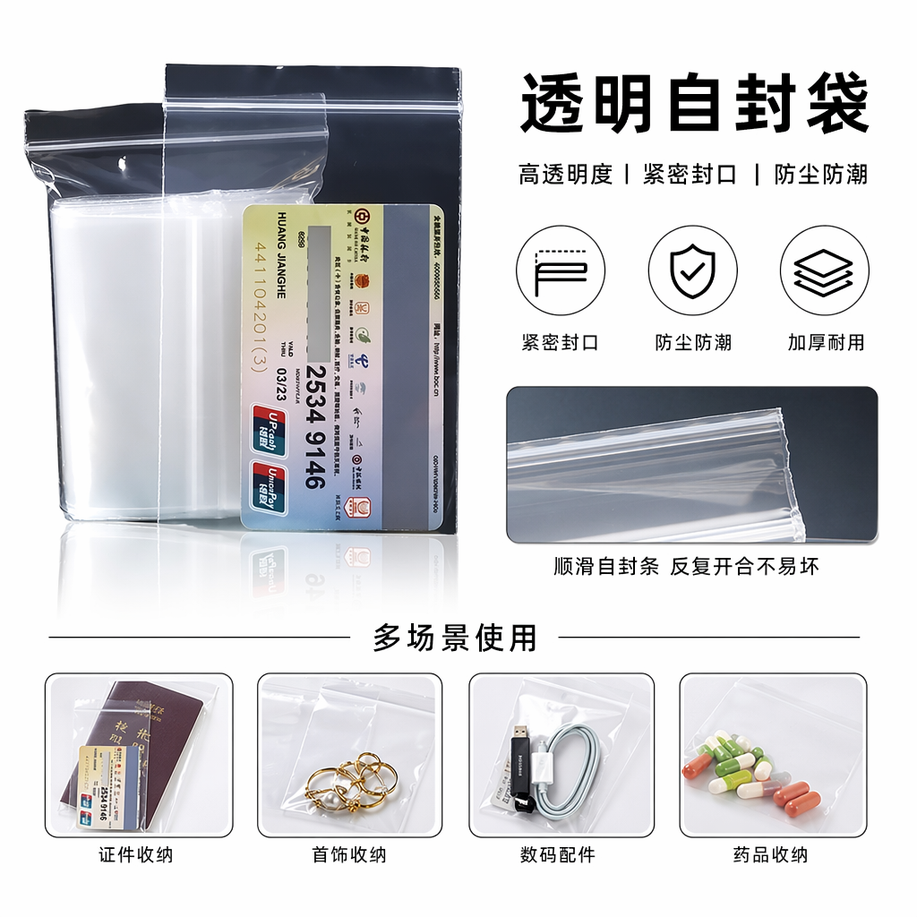 透明塑料袋 银行卡专用收纳袋 防刮耐磨 100只装