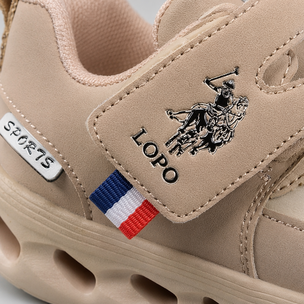 LOPO children's sports shoes in pink, black, khaki, deep blue, EVA light sole, Velcro and French flag stripes Application Scenario