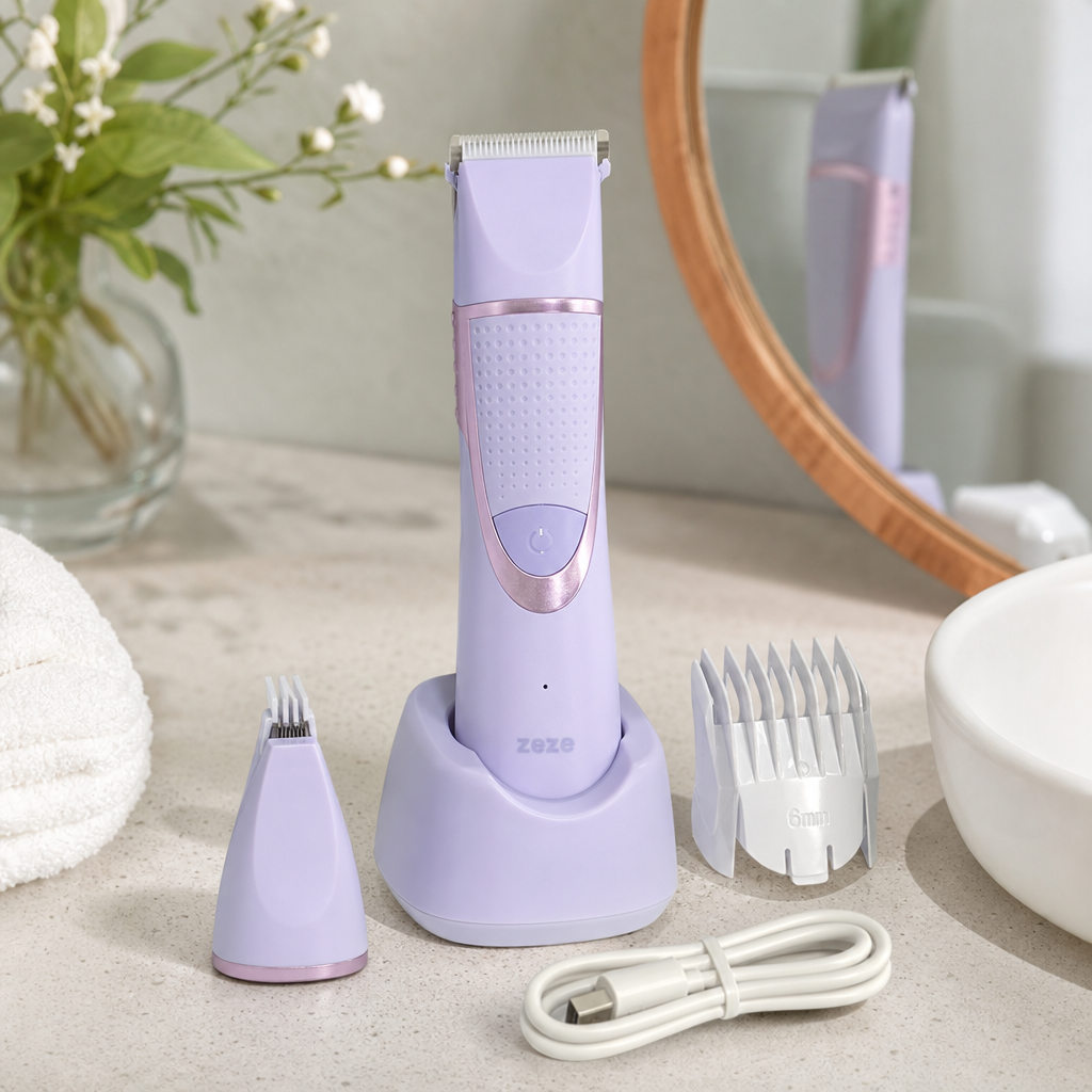 Light purple electric hair clipper set, home silent hair clipper with accessories details Picture