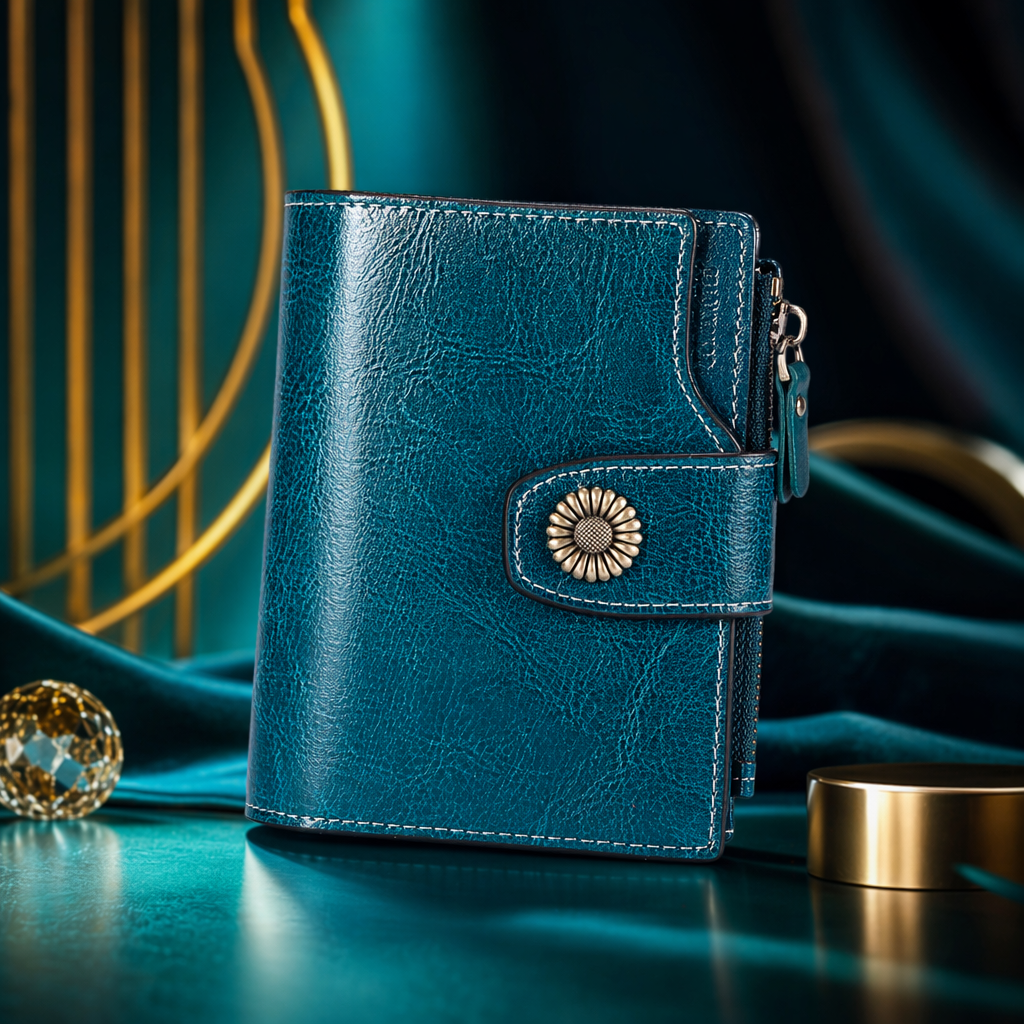 Blue leather men's long wallet, genuine leather simple business casual change slot Specification image