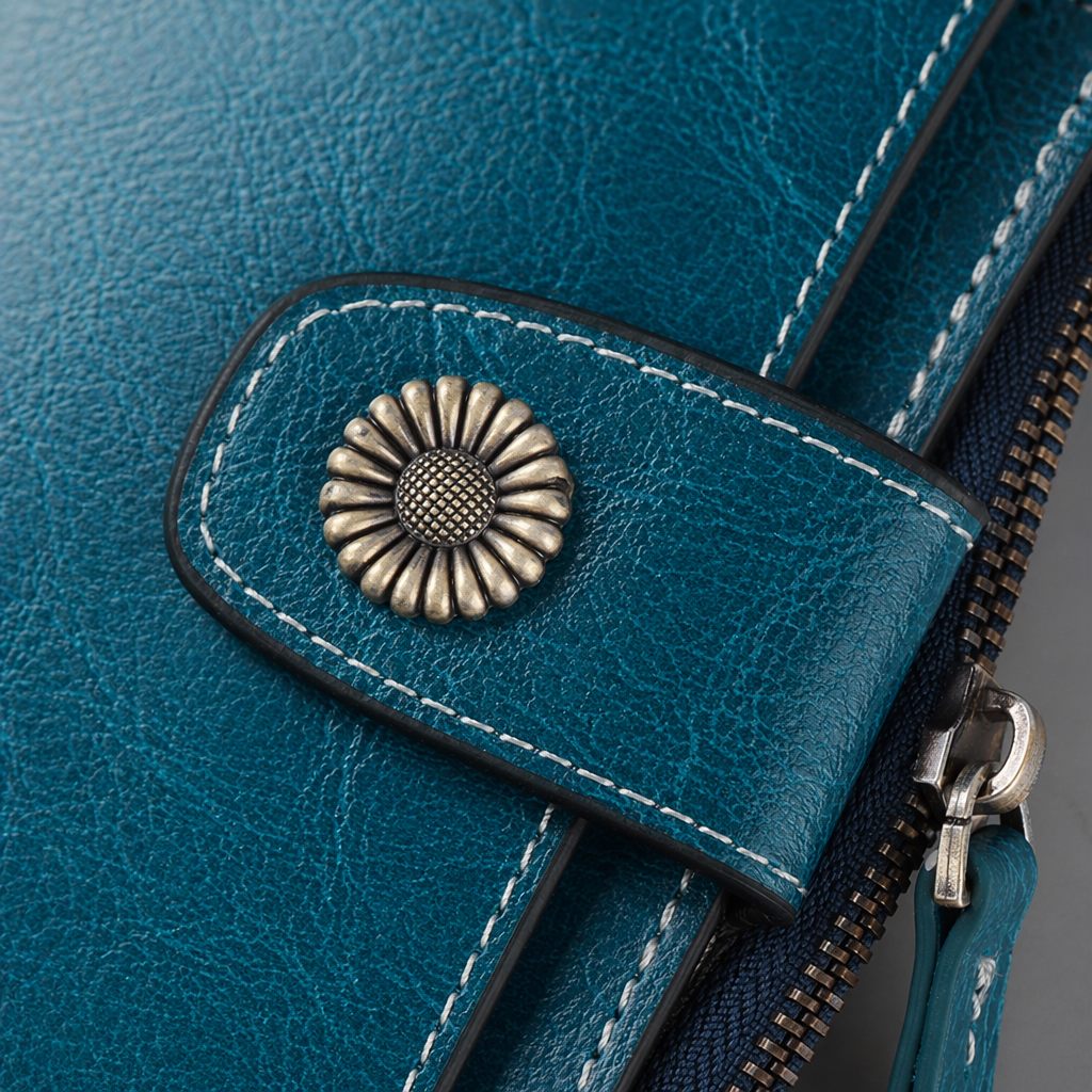 Blue leather men's long wallet, genuine leather simple business casual change slot Application Scenario