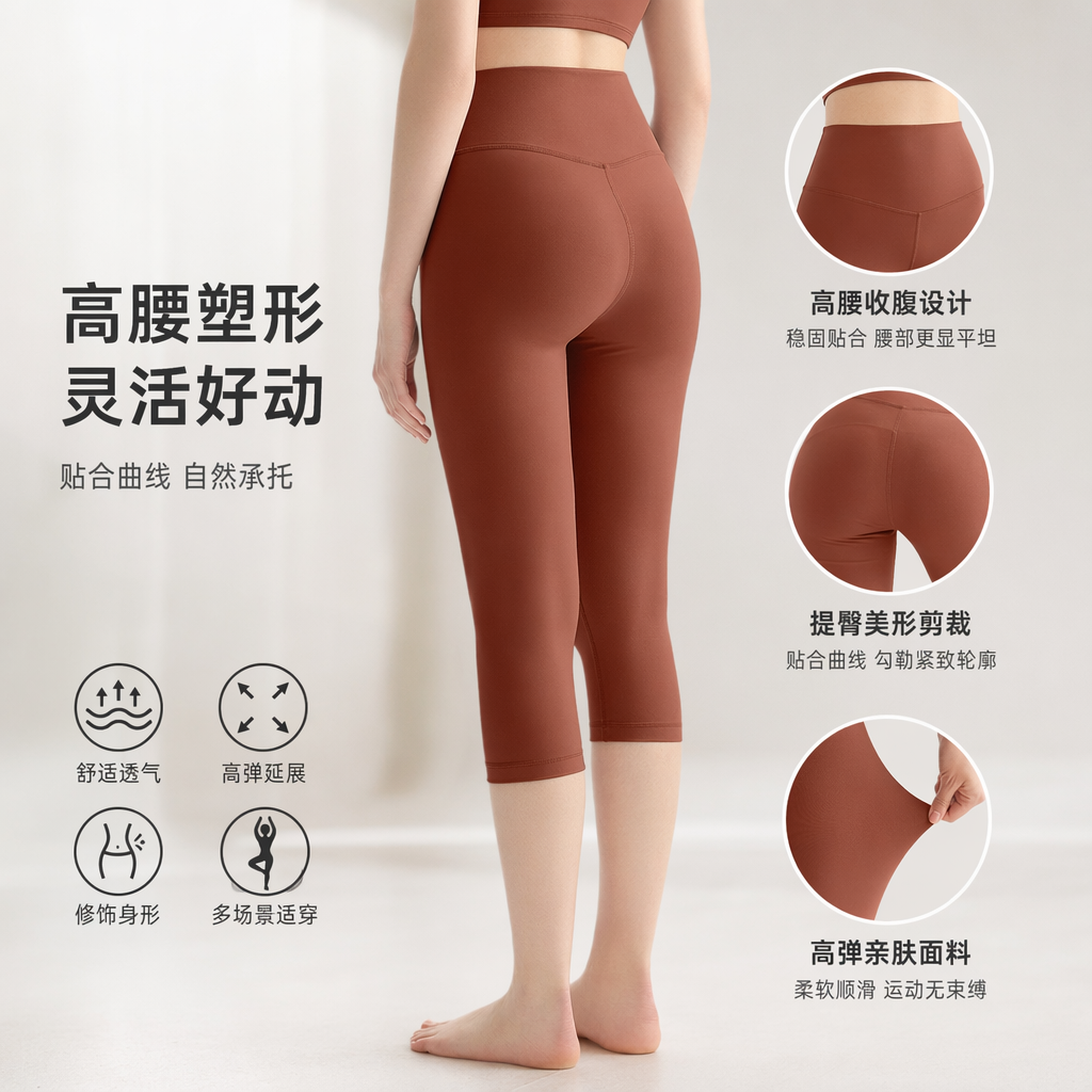 古铜色高弹力瑜伽裤女士修身显瘦运动紧身裤