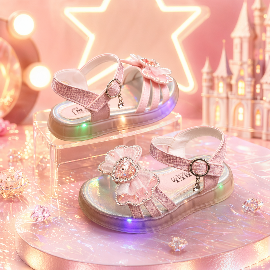 Pink luminous girls' sandals are breathable, anti-slip and comfortable, a new summer style Specification image
