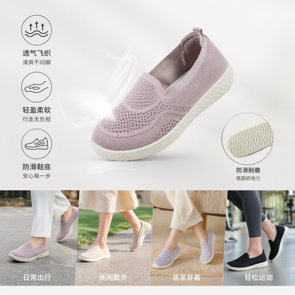 多色针织休闲鞋 书堆场景拍摄款