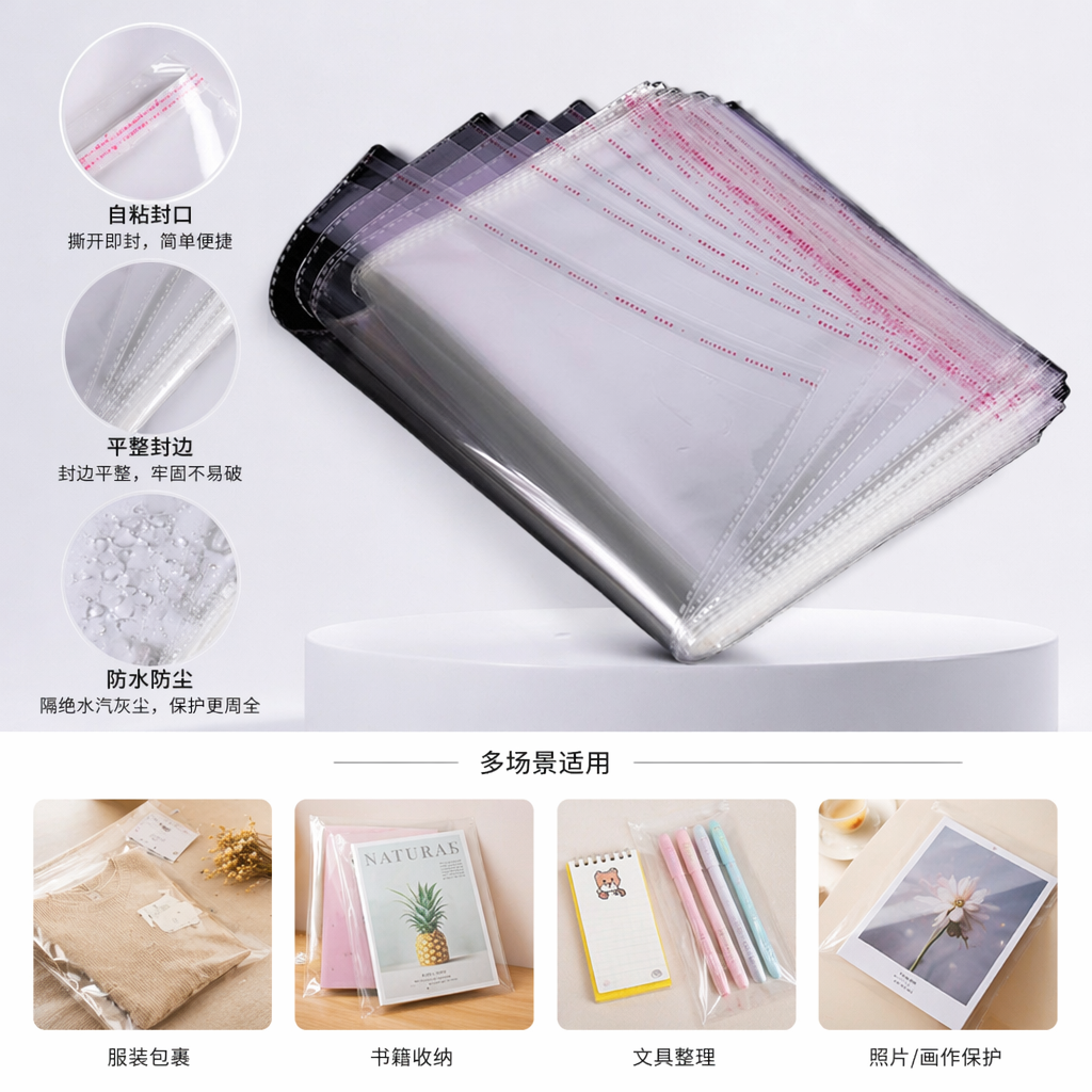透明OPP不干胶自粘袋 防水防潮密封收纳袋 多尺寸可选图