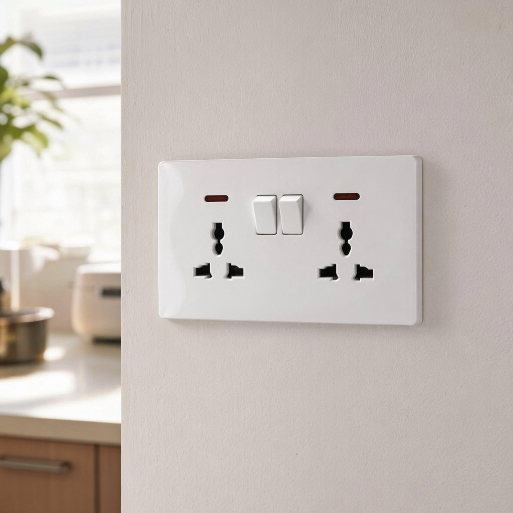 T5/T6 white dual 13A multi-functional wall socket, suitable for both exposed and concealed household use, exclusively for export details Picture