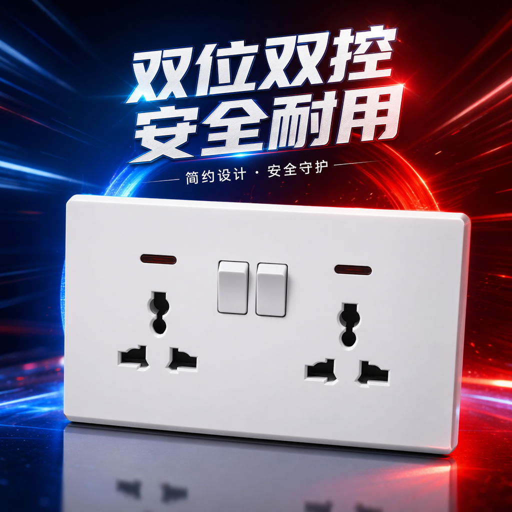 T5/T6 white dual 13A multi-functional wall socket, suitable for both exposed and concealed household use, exclusively for export Specification image