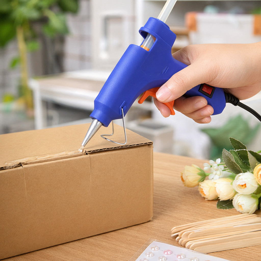 A 20W constant-temperature handheld hot melt glue gun in sapphire blue, a DIY home repair tool details Picture