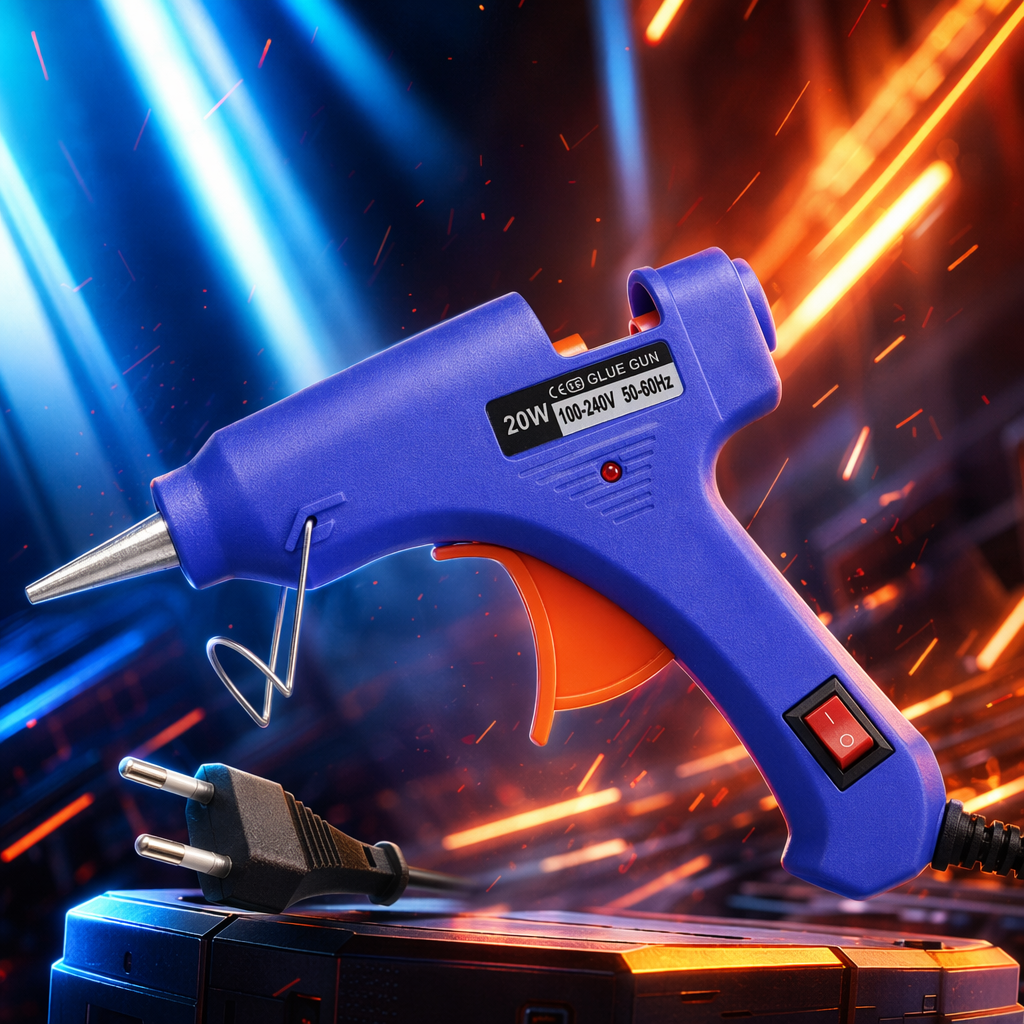 A 20W constant-temperature handheld hot melt glue gun in sapphire blue, a DIY home repair tool Specification image