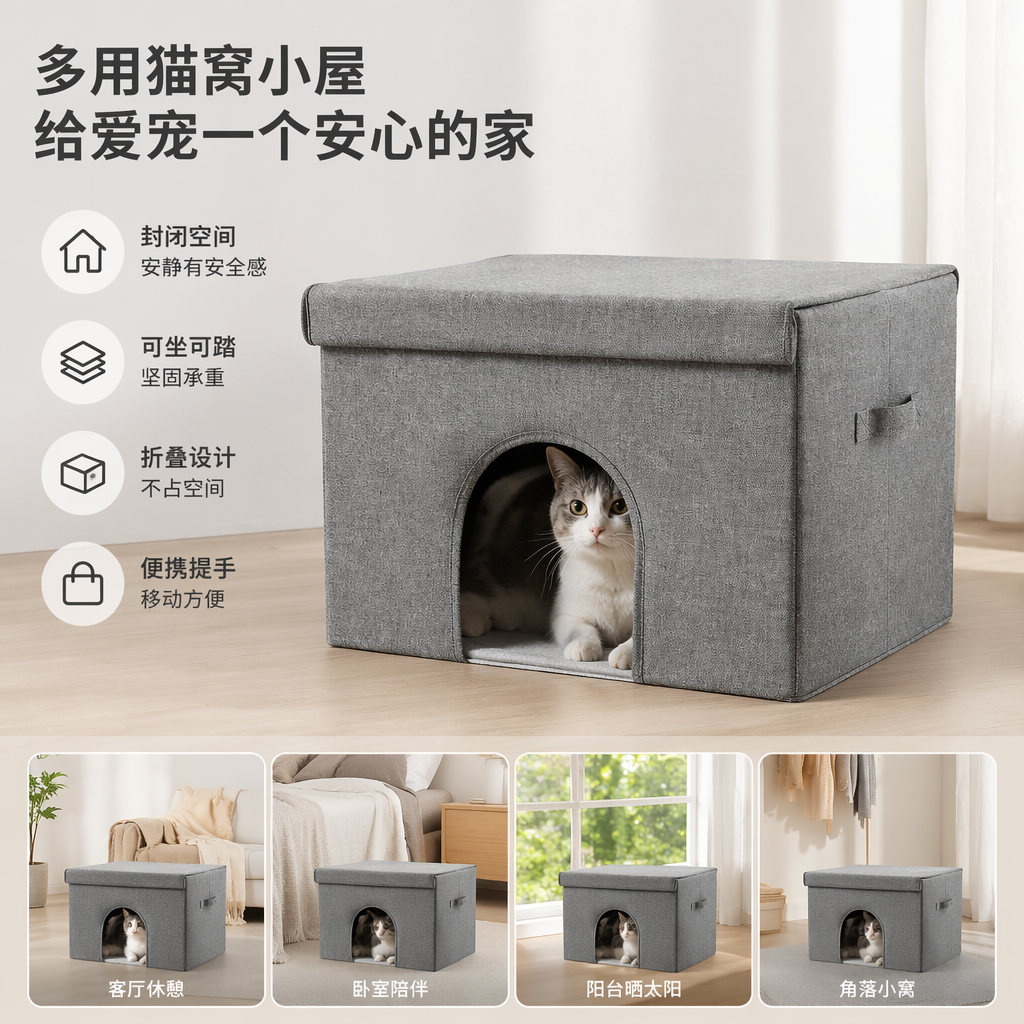灰色猫窝宠物保暖猫床四季通用加厚毛绒猫咪窝