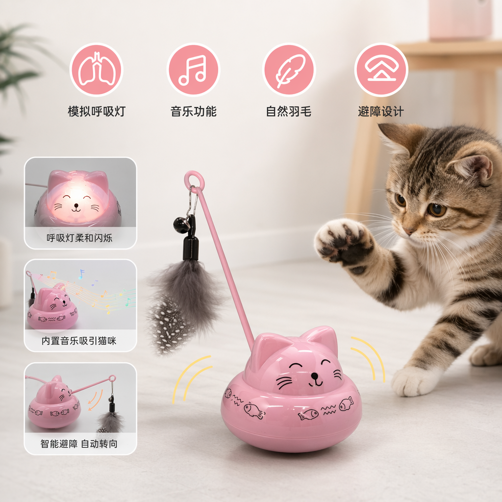 粉色猫咪玩具盒 CAT TEASER印花配羽毛棒图案