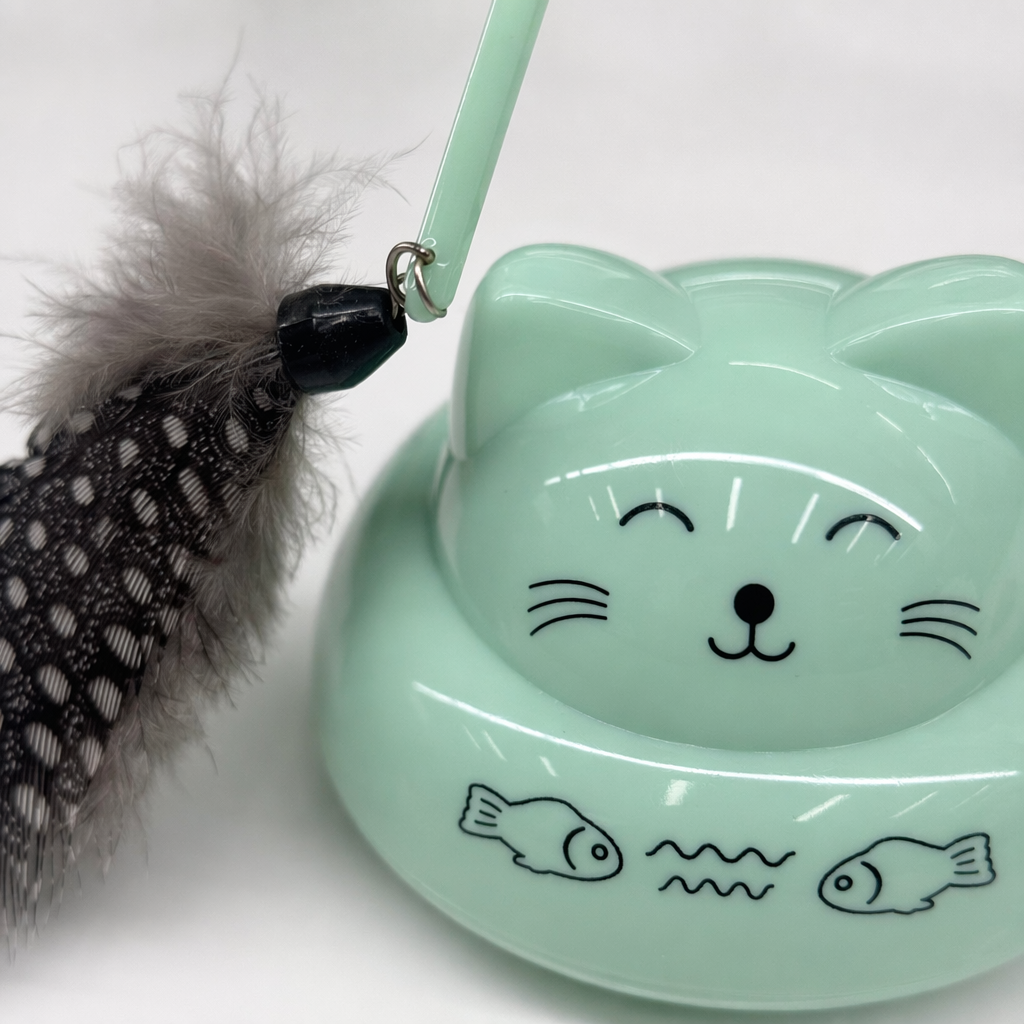 Pink CAT toy box with CAT TEASER print and feather stick pattern Application Scenario