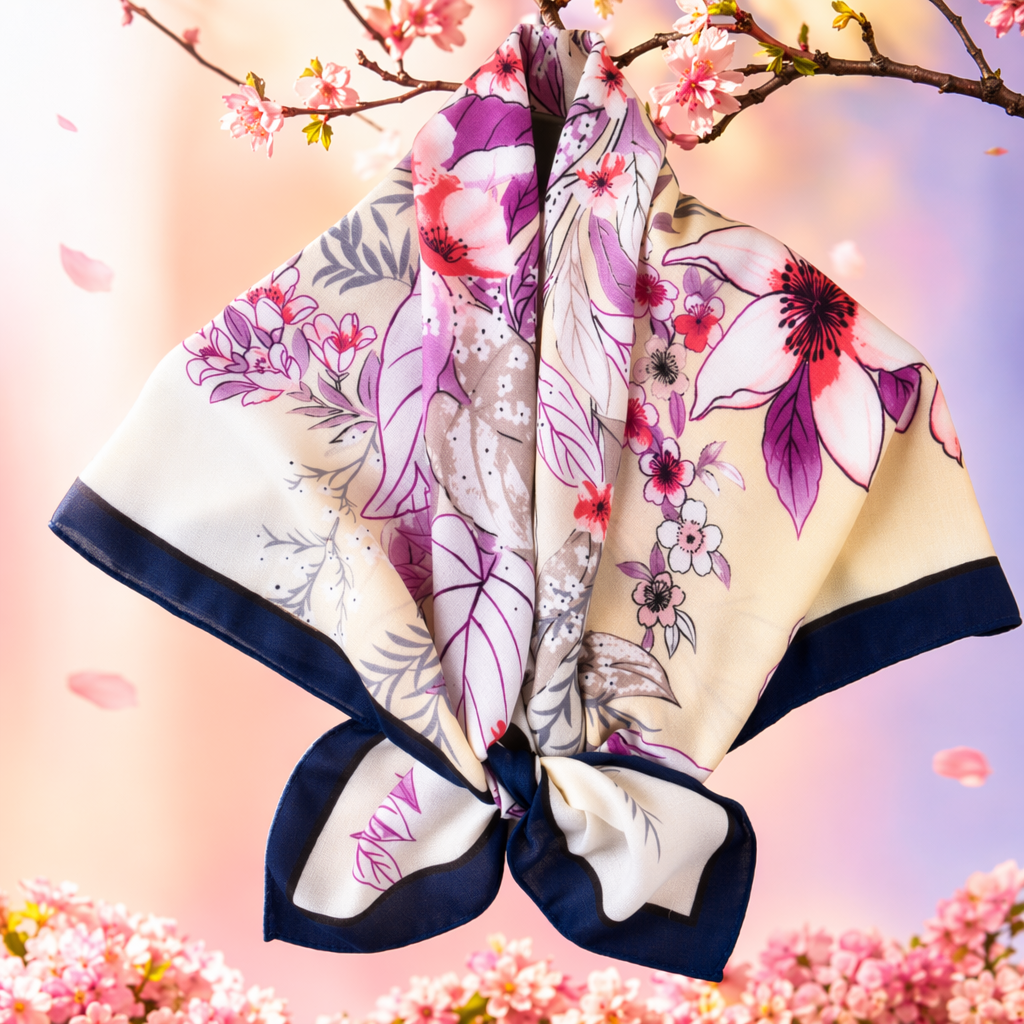 花卉图案丝巾细节图