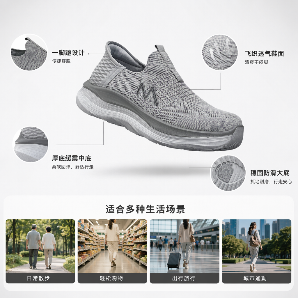 M形标志厚底针织鞋灰色黑色深蓝灰褐深灰