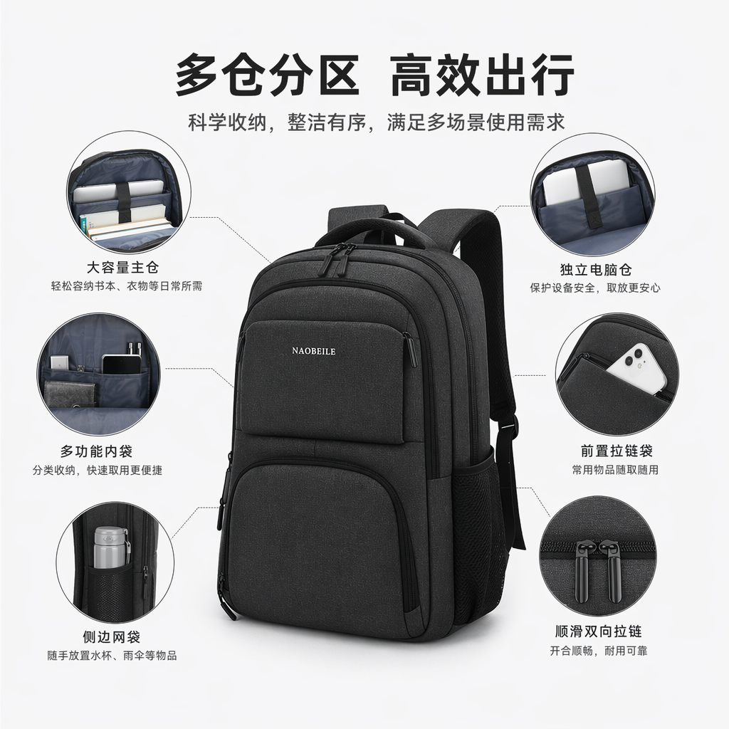 灰色双肩包简约百搭轻便大容量学生通勤旅行背包