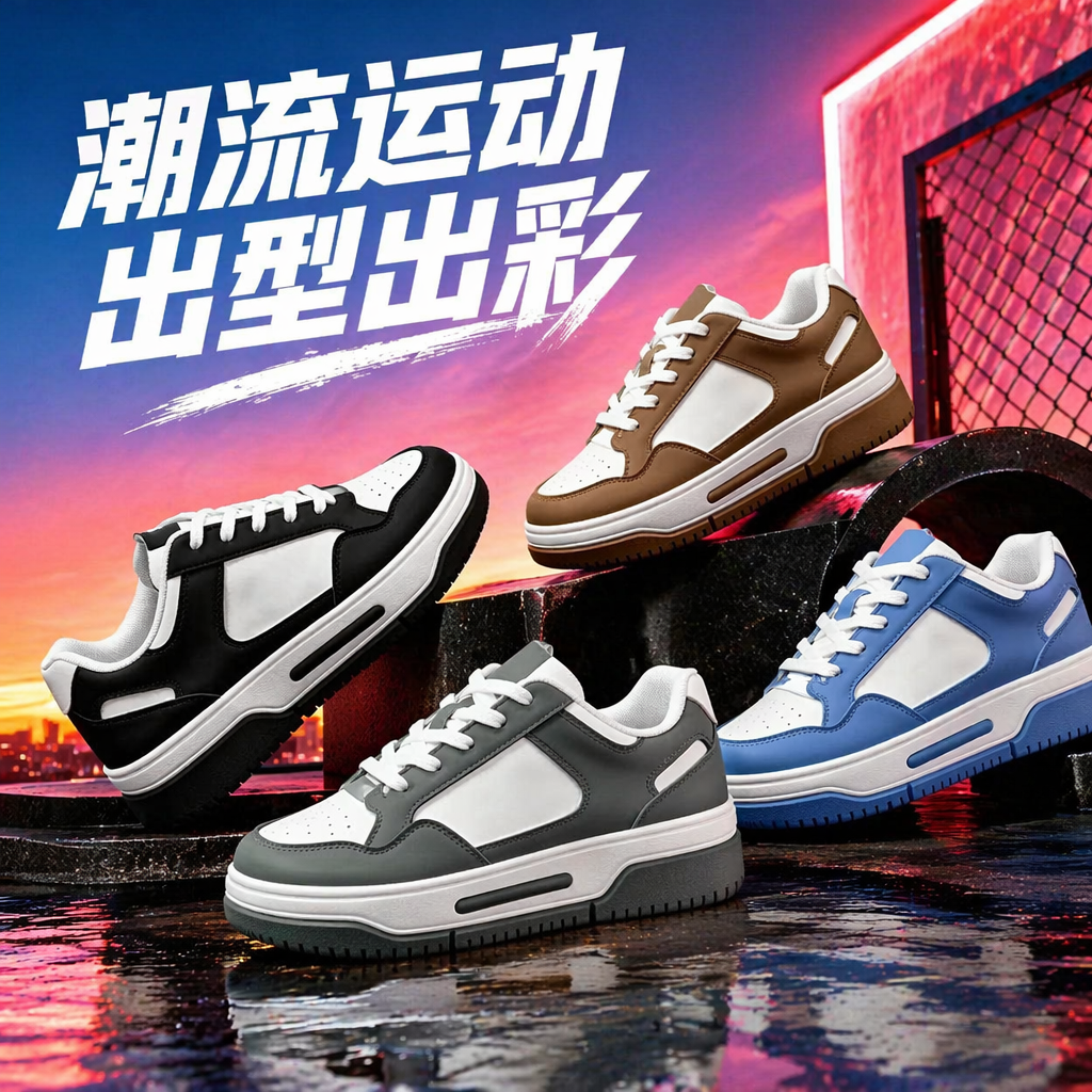 四款不同配色的运动鞋细节图