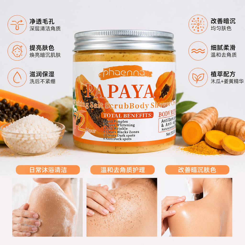 phaenna Bath Salt Scrub 500g Exfoliating Body Cream Gentle Rejuvenating (Turmeric, Papaya Version)