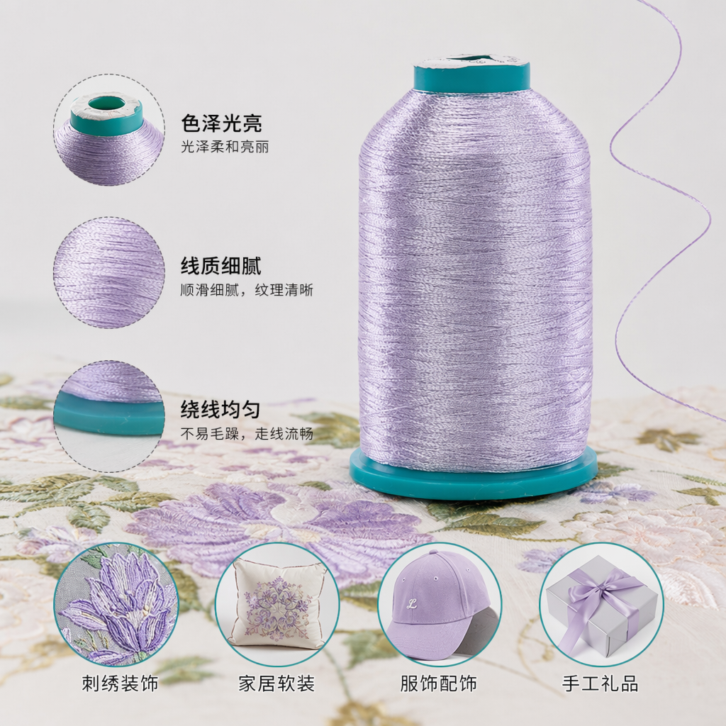 淡紫色亮丝线轴 缝纫刺绣用 高光泽耐用