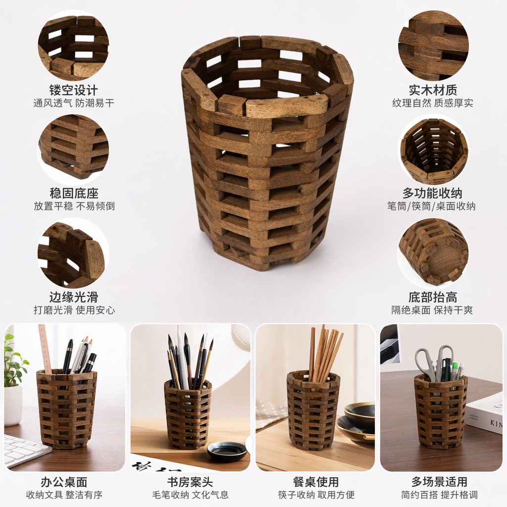 棕色竹编桶家用收纳储物桶客厅厨房阳台多功能编织容器