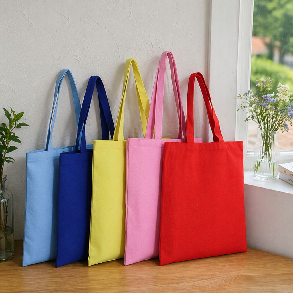 Colorful canvas bags, large-capacity fashionable hand-held shopping bags, foldable, lightweight and environmentally friendly details Picture