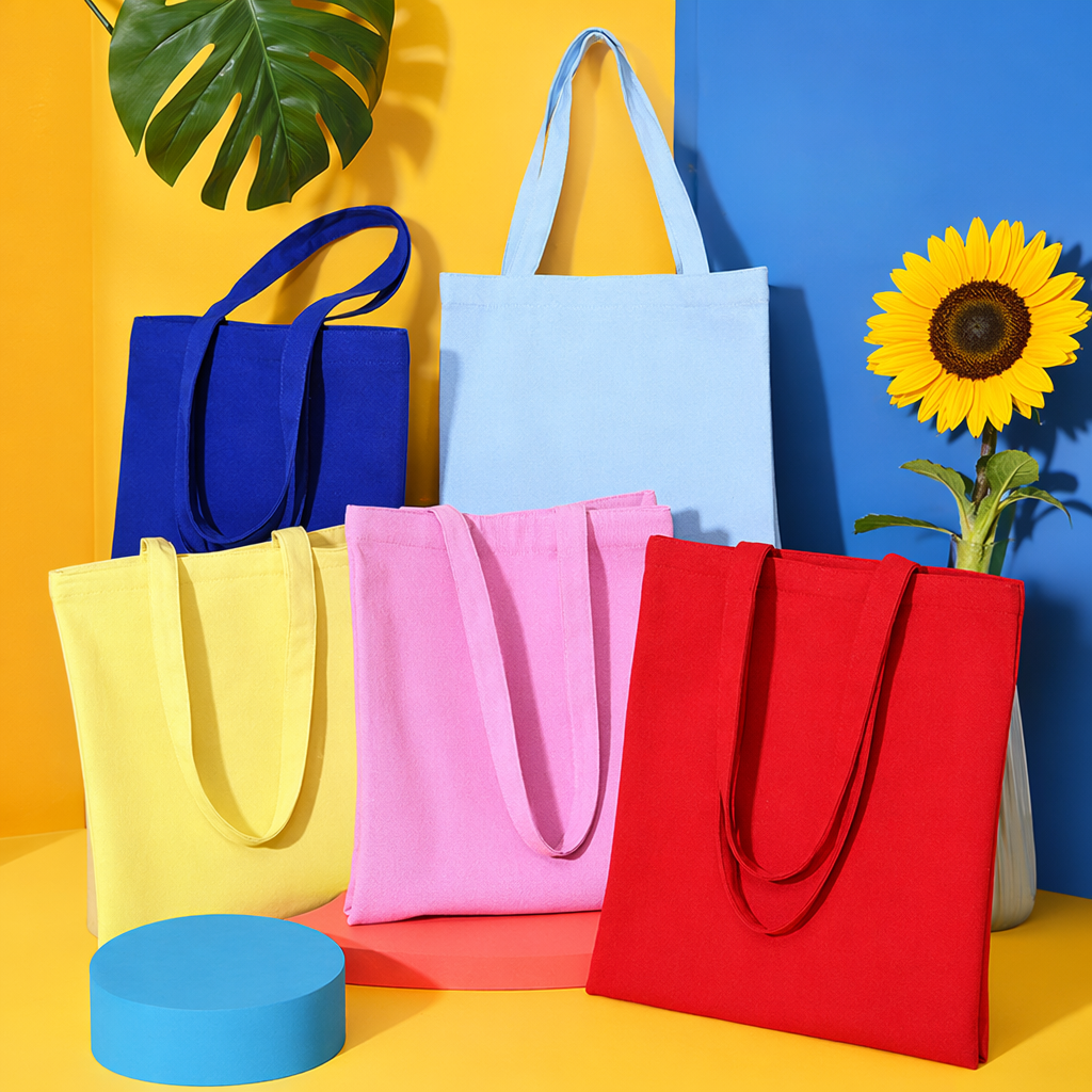 Colorful canvas bags, large-capacity fashionable hand-held shopping bags, foldable, lightweight and environmentally friendly Specification image