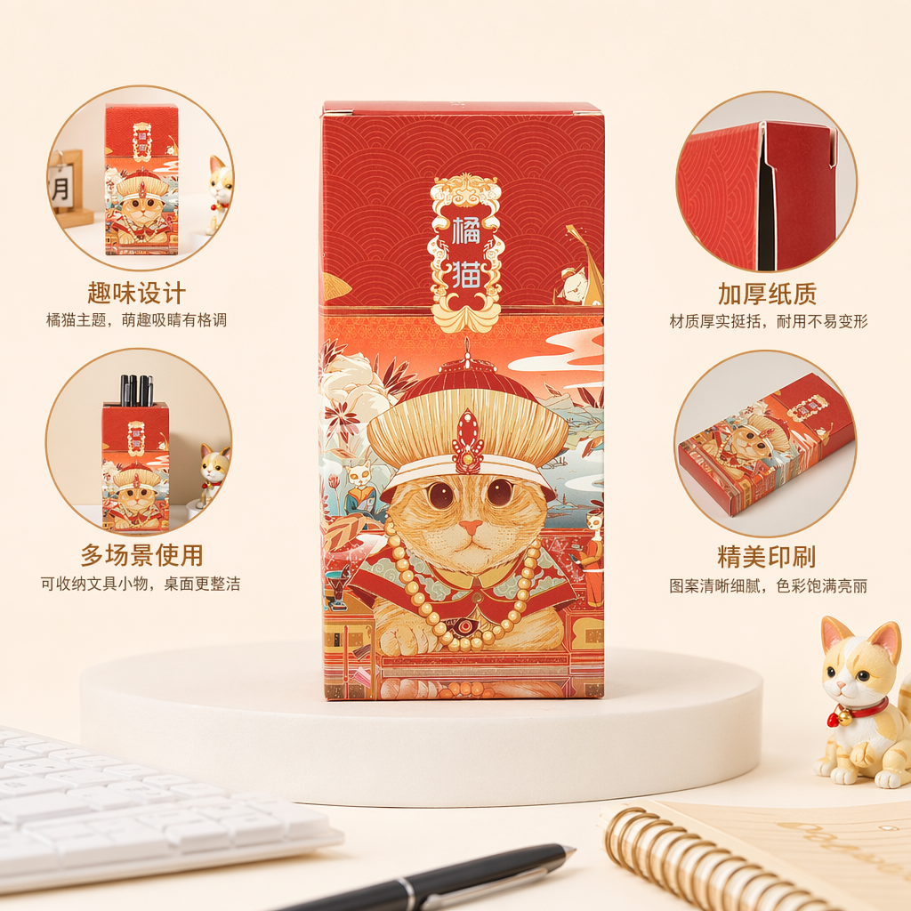 橘猫主题红色包装盒创意礼品盒节日送礼适用