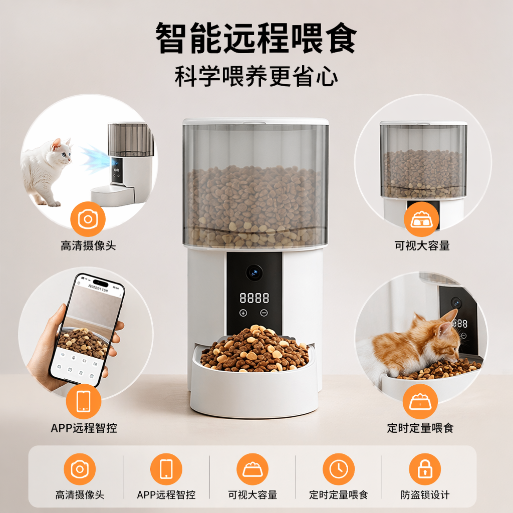 白色猫咪专用智能喂食器自动定时定量宠物喂食机