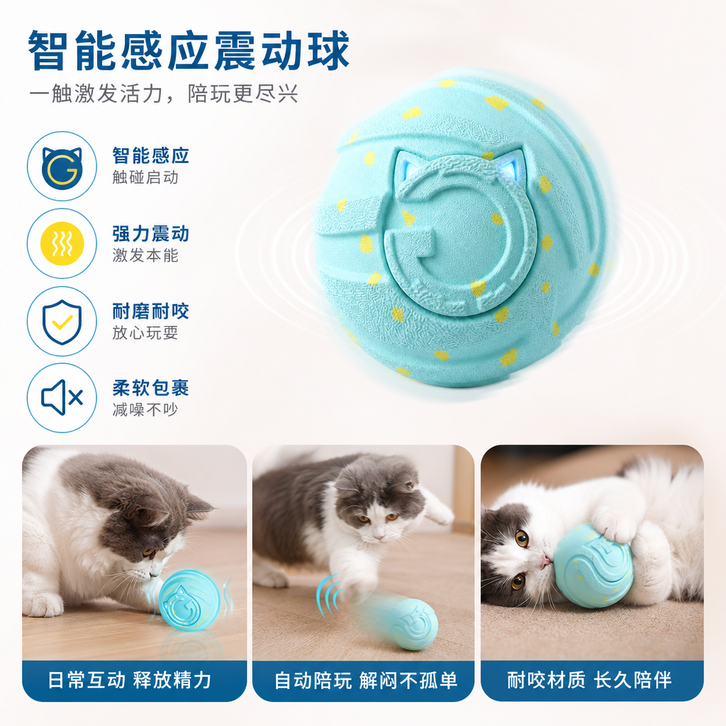 黄色带蓝白斑点猫形发光玩具球