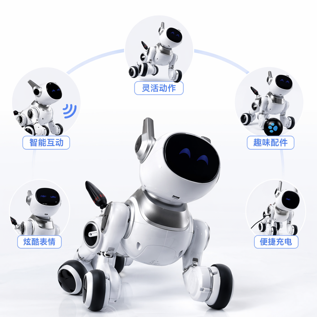 白色机器人小狗智能互动玩具可充电萌宠陪伴