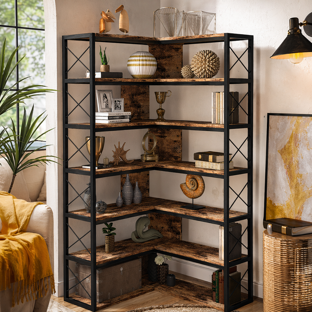 أرفف خشبية إطارية من المعدن الأسود عبارة عن رفوف خاصة بغرفة النوم العصرية Specification image