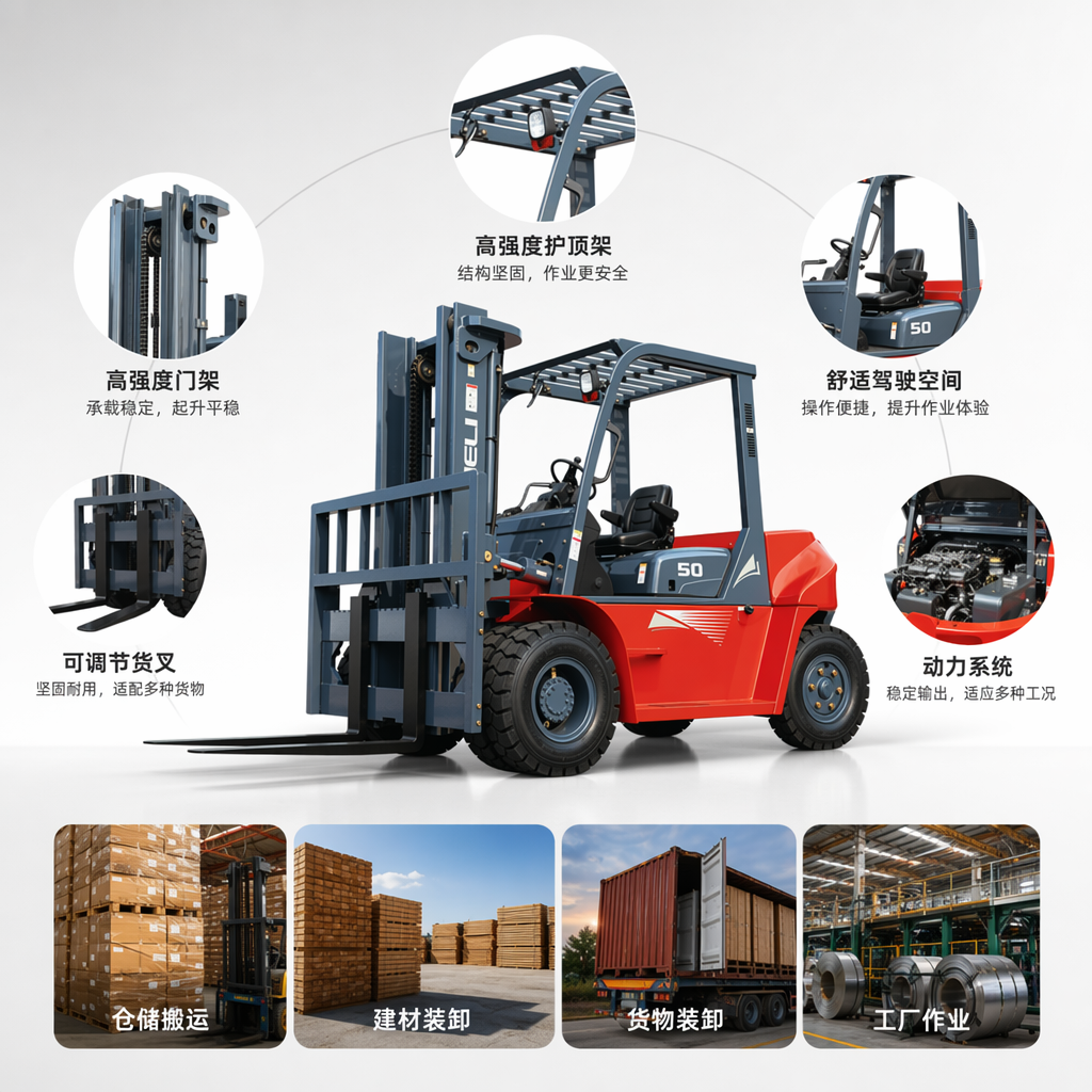红色与灰色相间叉车 工业搬运设备 电动液压叉车