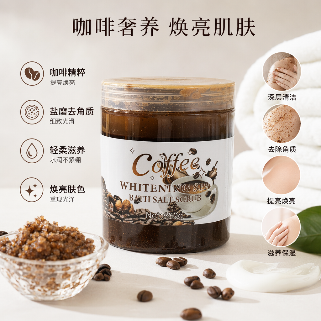 棕色咖啡浴盐磨砂膏680g保湿去角质身体护理