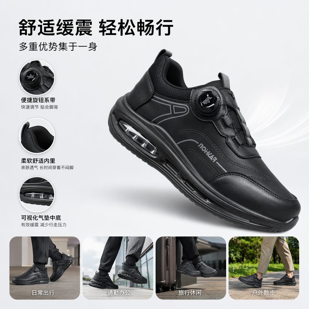 黑色棕色运动鞋含气垫旋钮调节系统