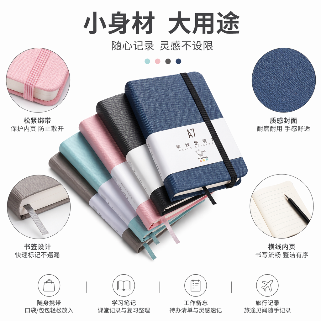 彩色笔记本 A5加厚横线本 学生办公记事本简约风多色可选图