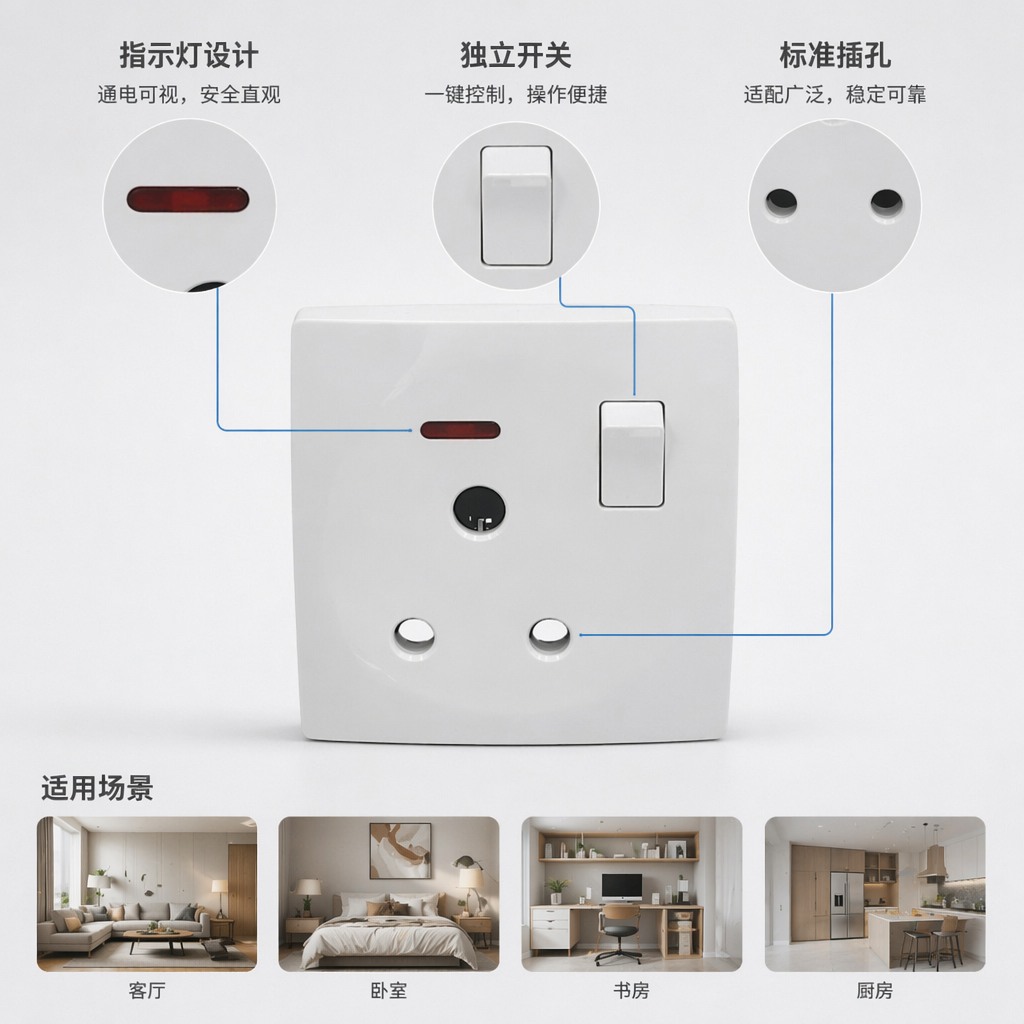 The T5 white 15A socket panel and the 86-type household wall switch panel are simple, modern and pure white