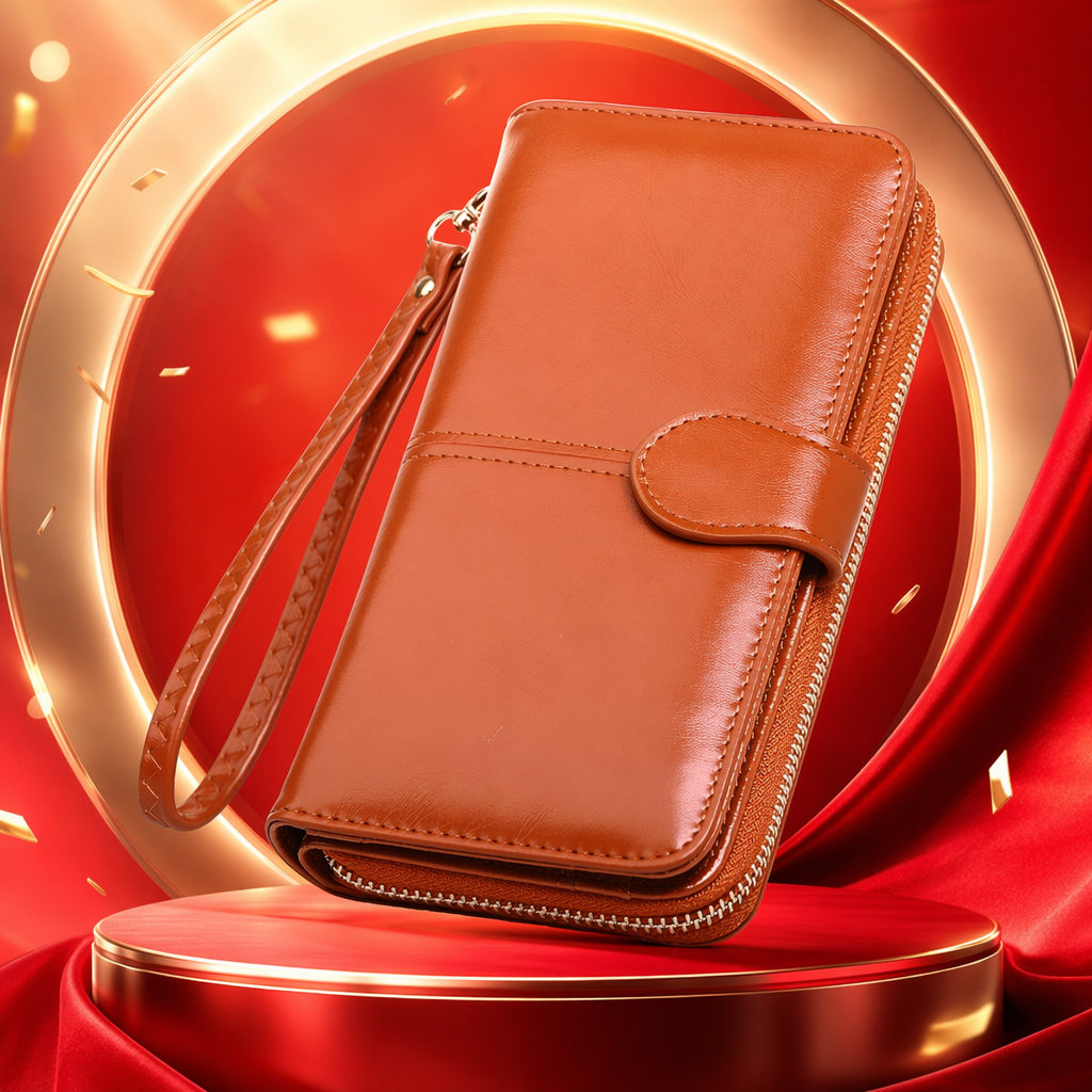 Brown leather men's long wallet, genuine leather, retro and simple, business casual Specification image