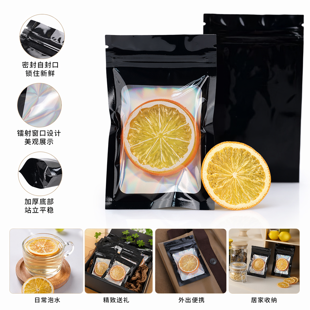 黑色密封袋装橙子切片 保鲜防潮独立小包装水果零食图