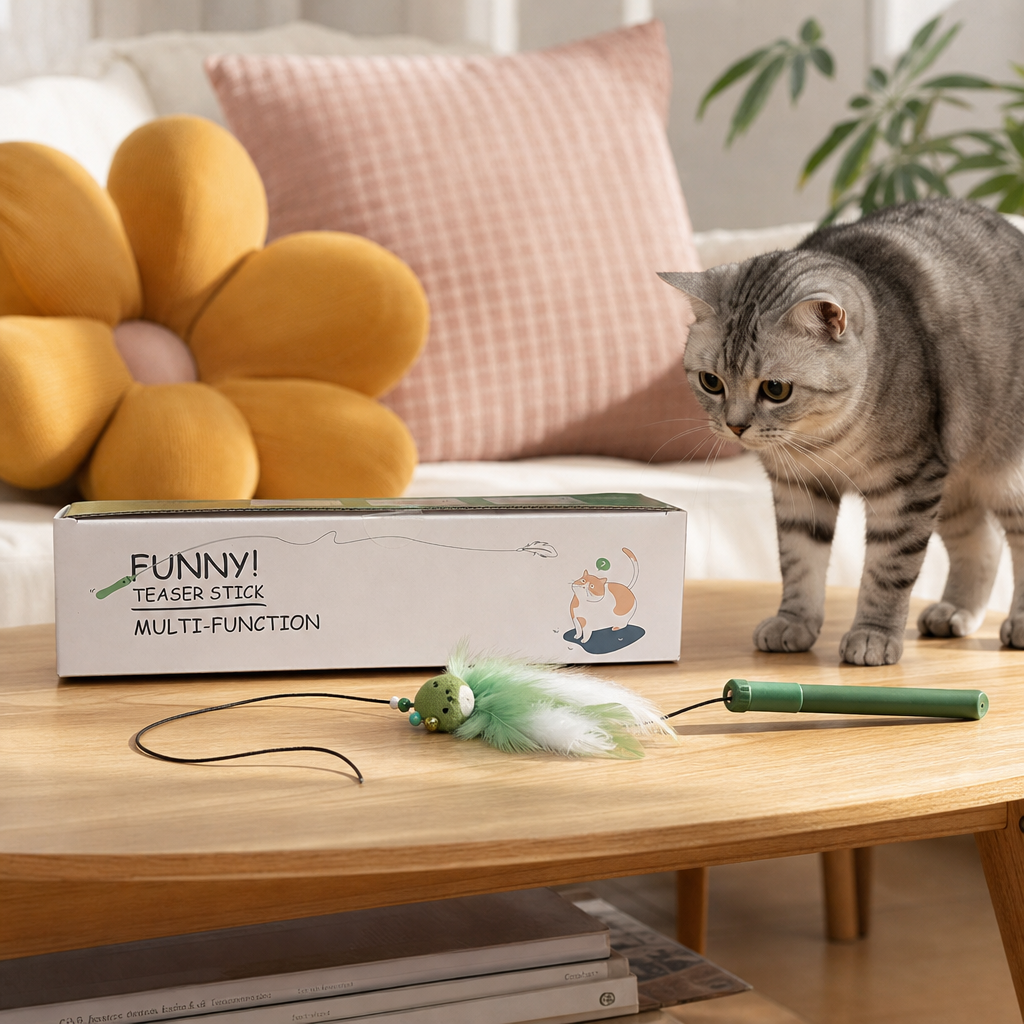 The white packaging box cat toy, a cat toy stick with a needle and fur design, is interactive and easy to hold, making it very fun to play with details Picture